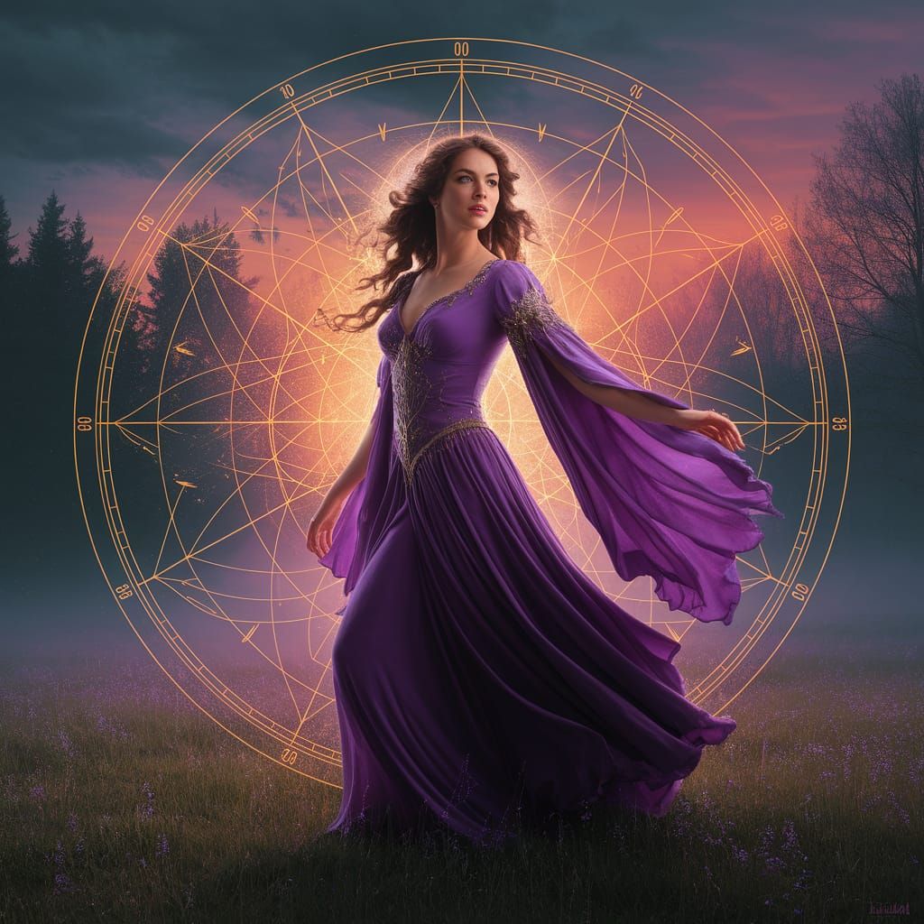 Enchantress Portrait with Celestial Map in Expressionist Sty...