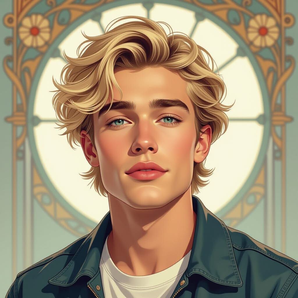 Blond Man Portrait in Art Nouveau and Expressionist Style