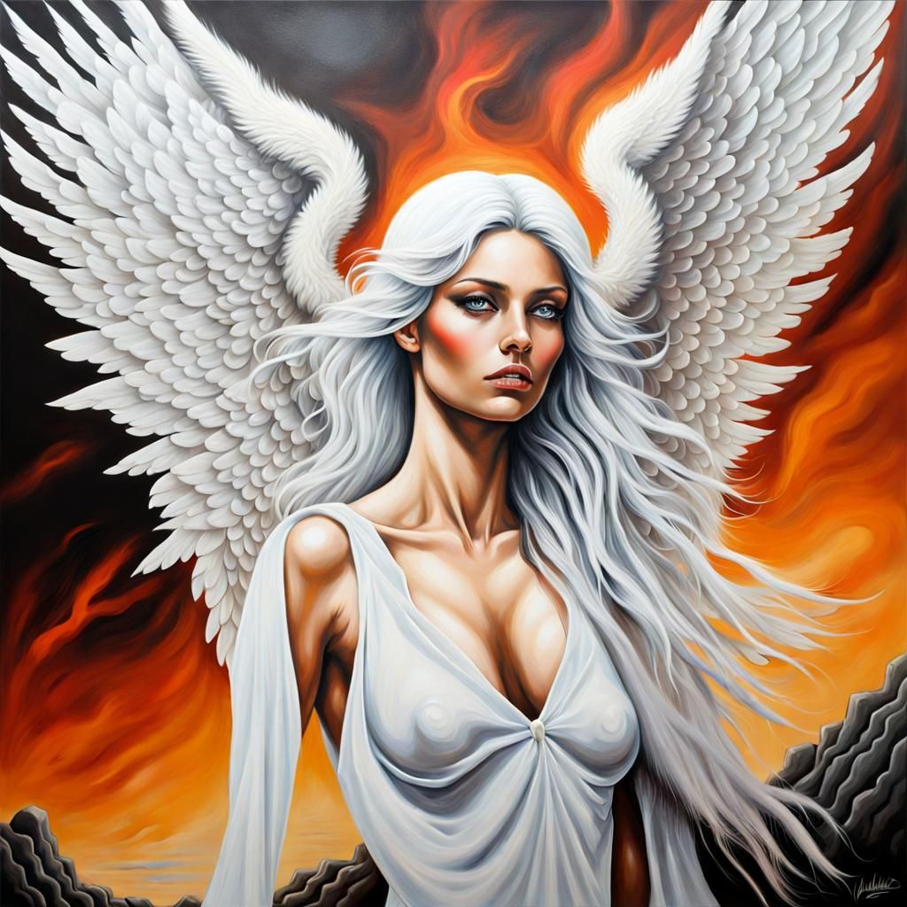 Majestic White Angel Reigns Over Wasteland