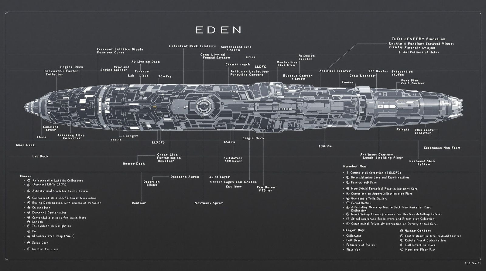 Intricate Spaceship EDEN Features Modular Research Stations...