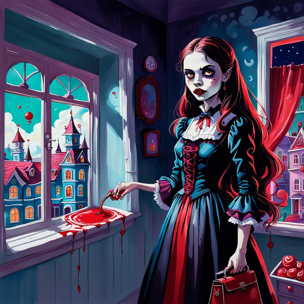 Vampire Lured by Blood in Candyland Gouache