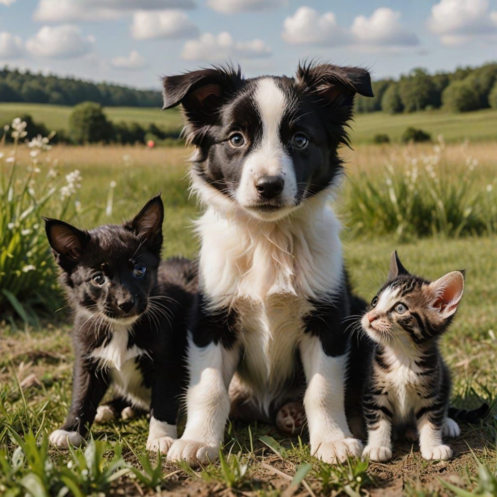 Border Collie Puppy's Playdate with Kitten and Dragon