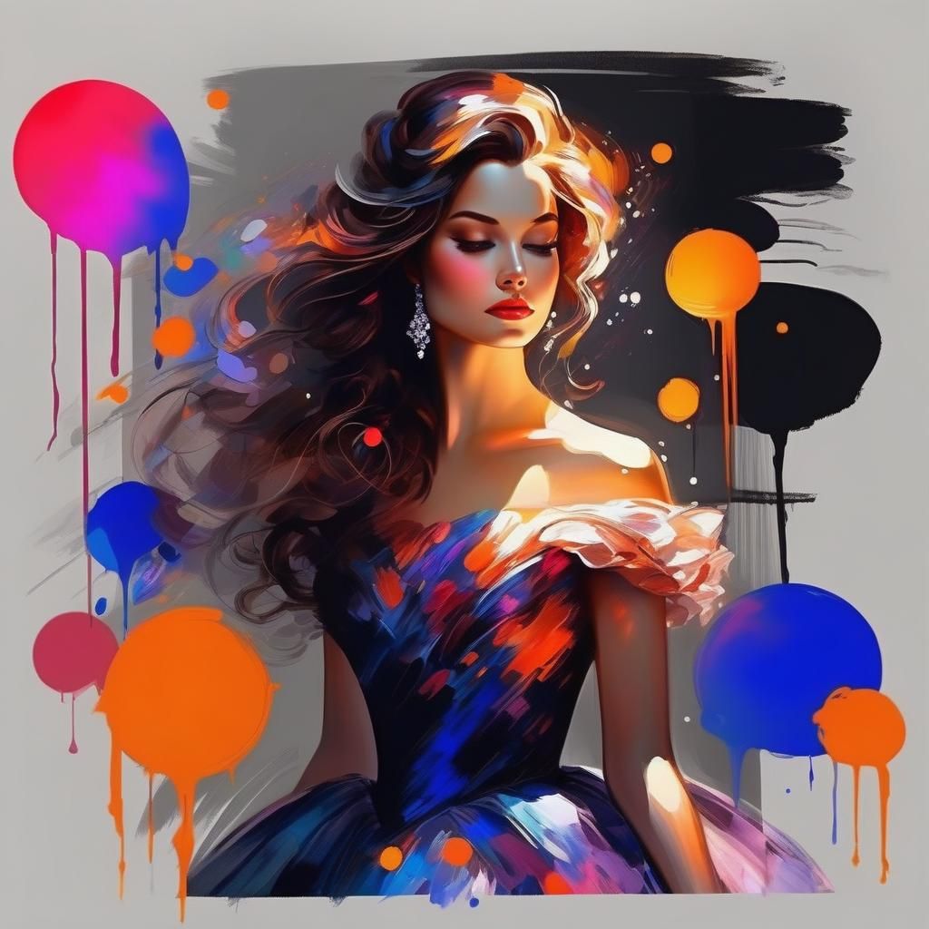 Captivating Cel-Shaded Portrait with Luminous Gown