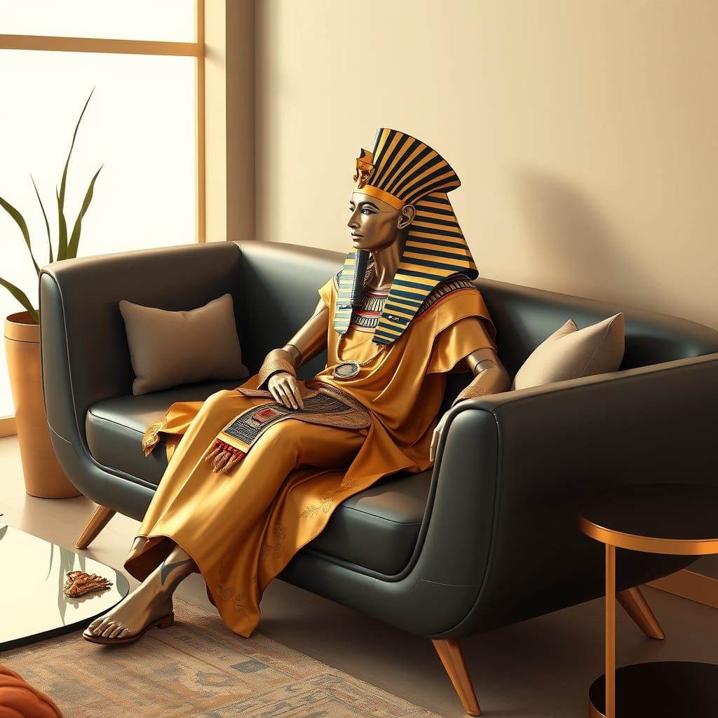 Pharaoh Reclining on Modern Couch in Futuristic Art Nouveau ...