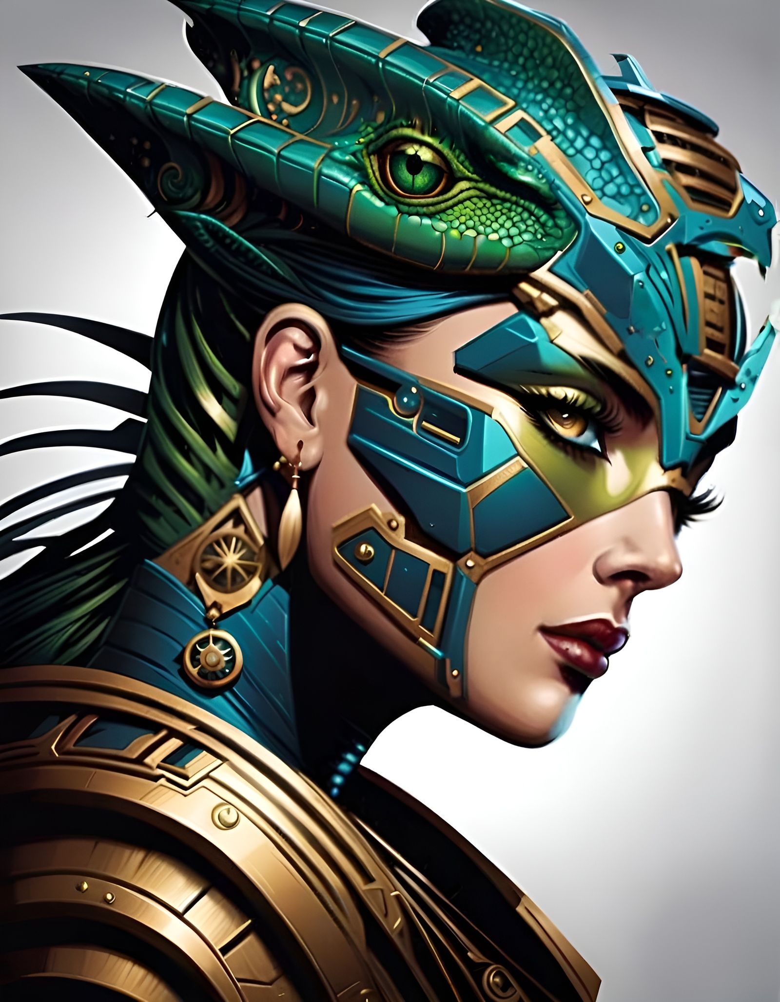 Lizard Goddess Helmet in Comic Book Art Style
