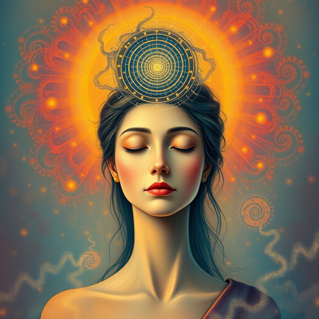 Surreal Goddess Surrounded by Ethereal Aura in Kundalini Spi...