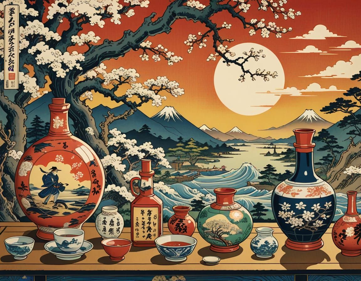 Ukiyo-E Style Potions in Vibrant Colors and Exquisite Patter...