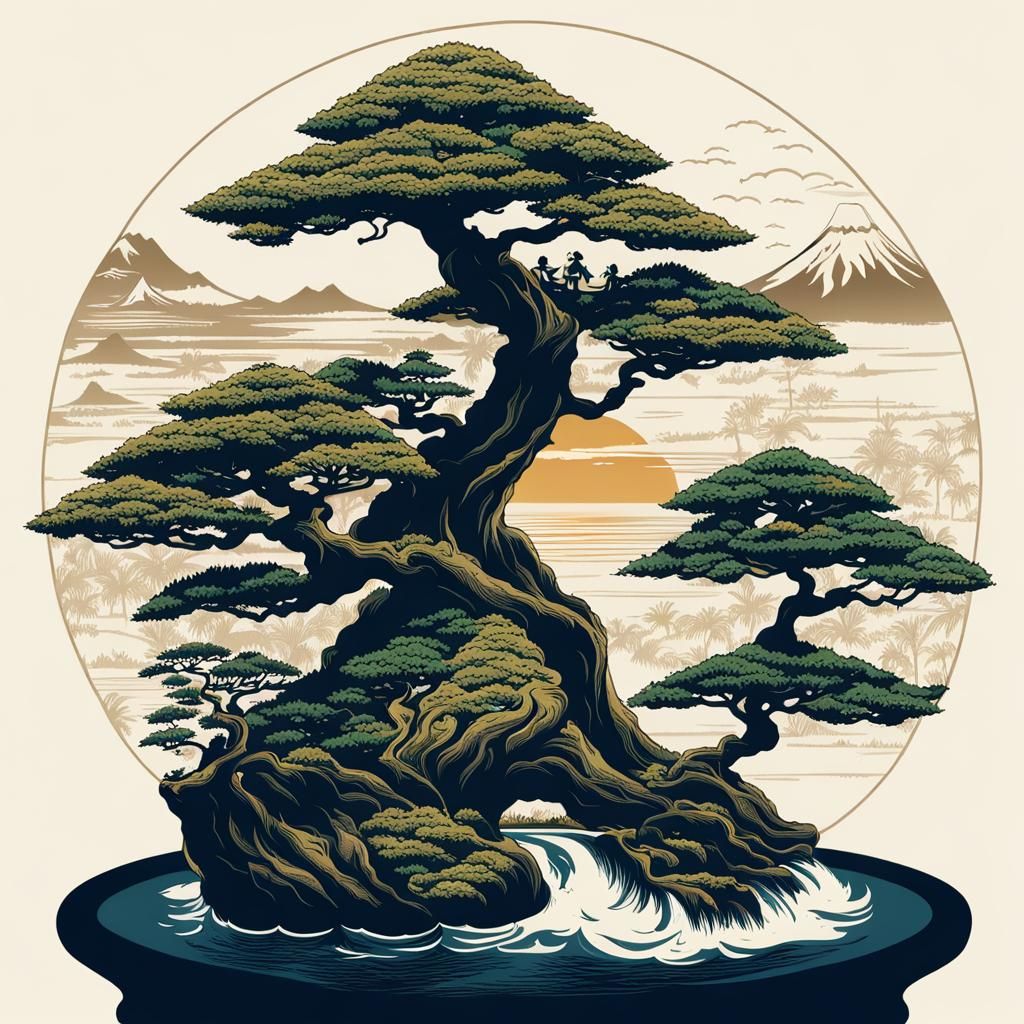 Bonsai and Bali View T-Shirt Design