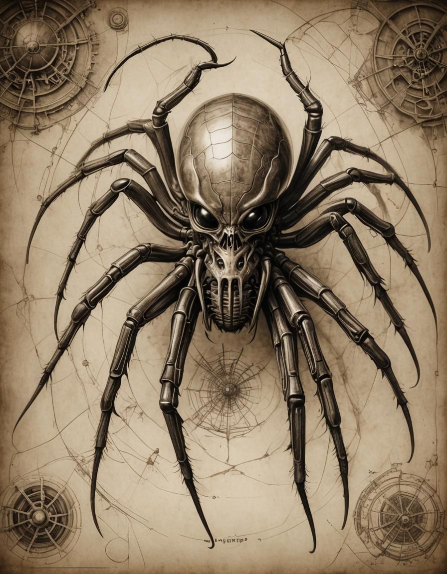 WW2 Alien Spider Anatomy in Giger Style