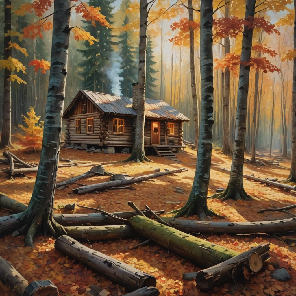 Cozy Cabin in Autumnal Canadian Wilderness