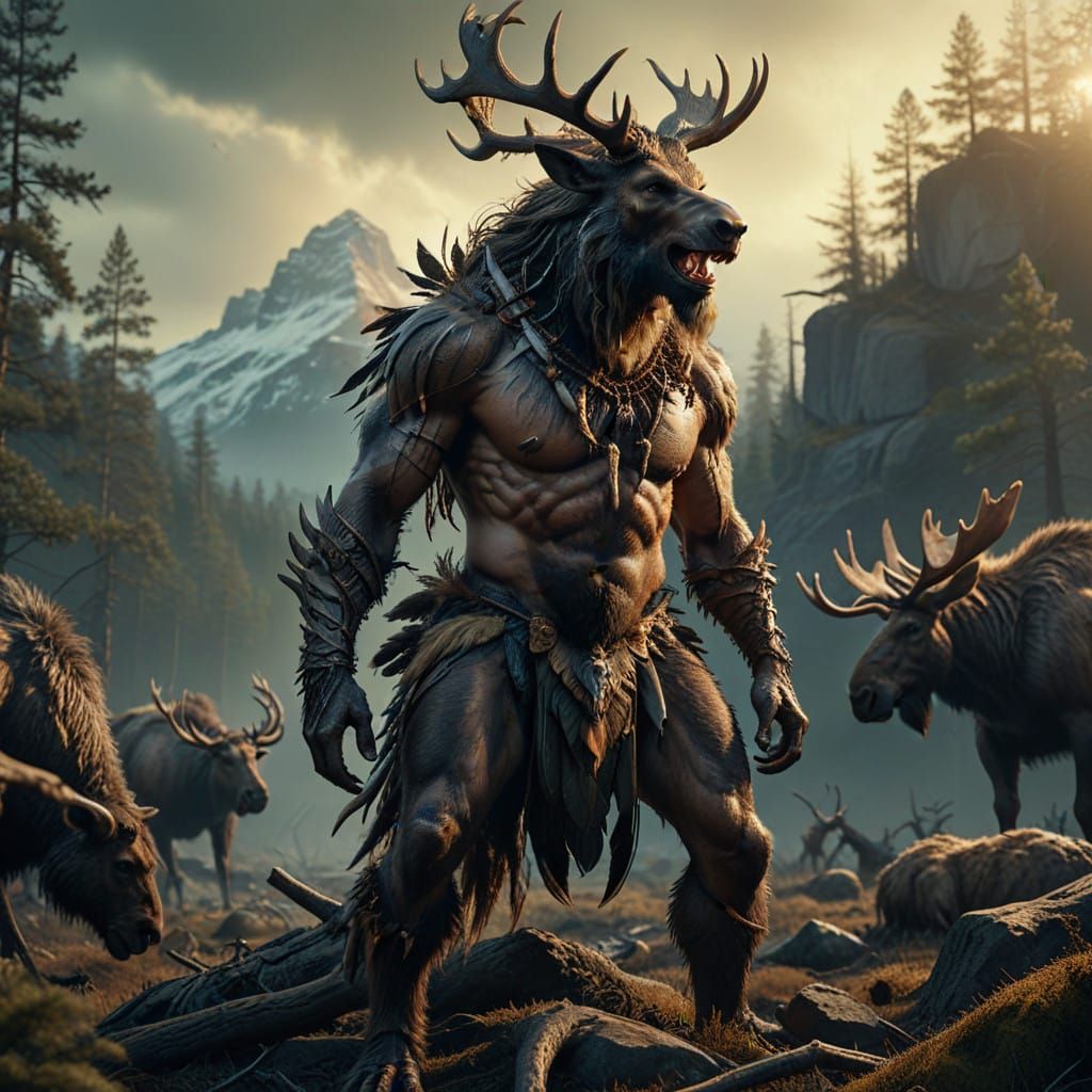 Majestic, Mythic Werewolf Man, a Fusion of Human and Beast