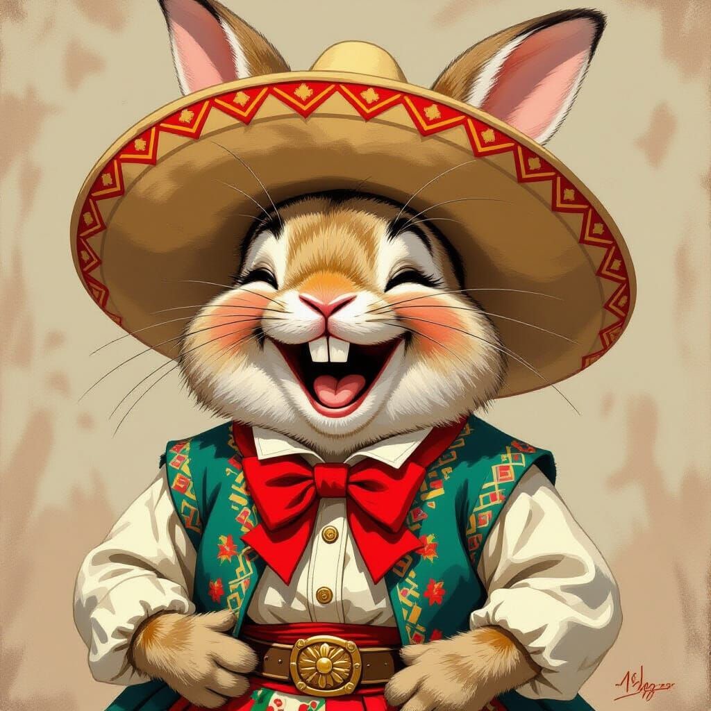 Smiling Bunny in Mexican Folkloric Style