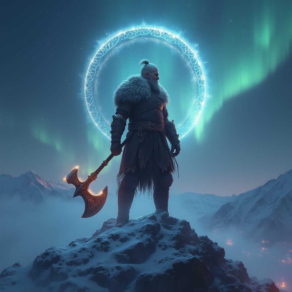 Mystical Viking Warrior in Celestial Battle