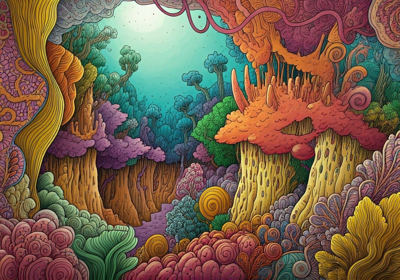 Dreamlike Doodle World of Swirling Shapes