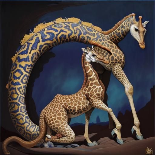 Surreal Giraffe Serpent: Dreamlike Fantasy Art