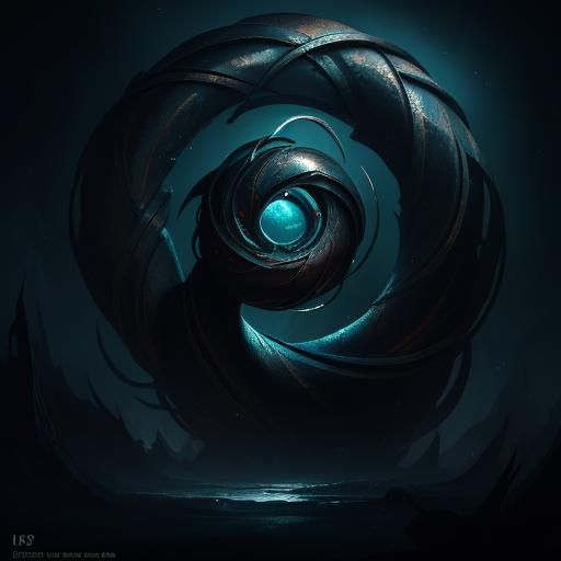 Dark Fantasy Creature Coiled in a Circle
