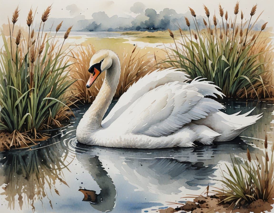 Serene Swan in a Quiet Pool