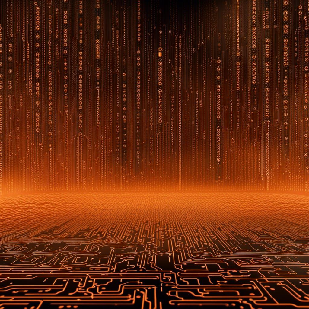 Bitcoin Logo in Flowing Orange Matrix Code