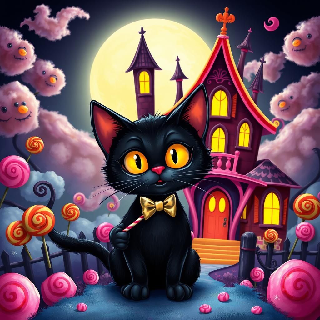 Black Cat at Haunted Candyland House, Pop Surrealism