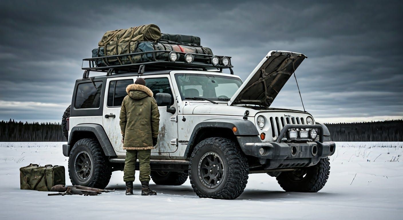 Worn Jeep in Quebec's Winter Wasteland