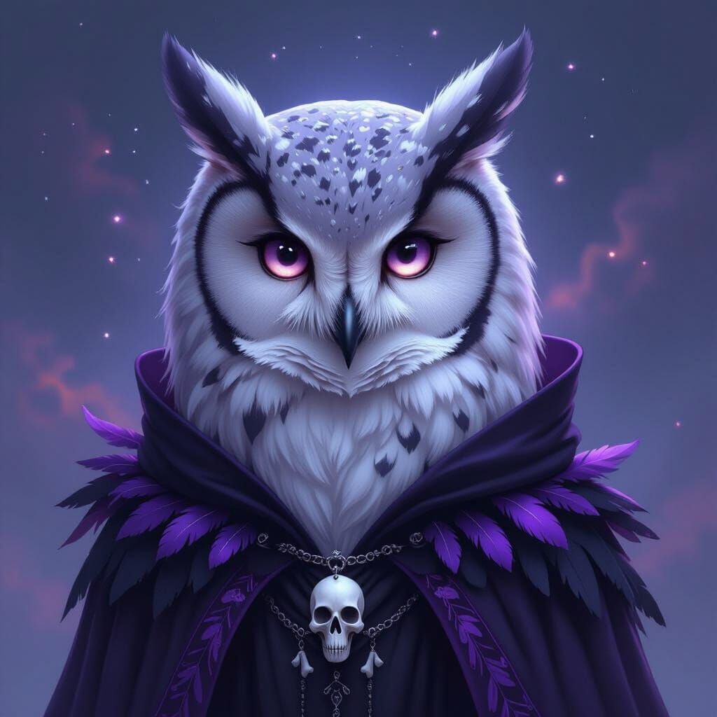 Ethereal Owl Woman in Twilight Sky Feathers