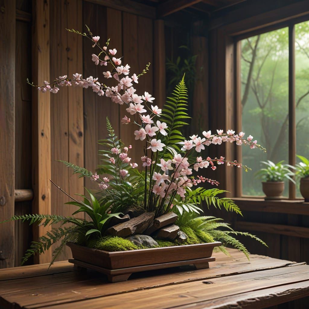 Anime Ikebana Arrangement in Studio Ghibli Style