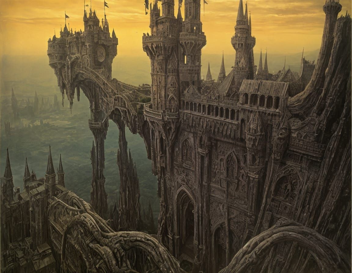 Floating Castle in Surrealist Style