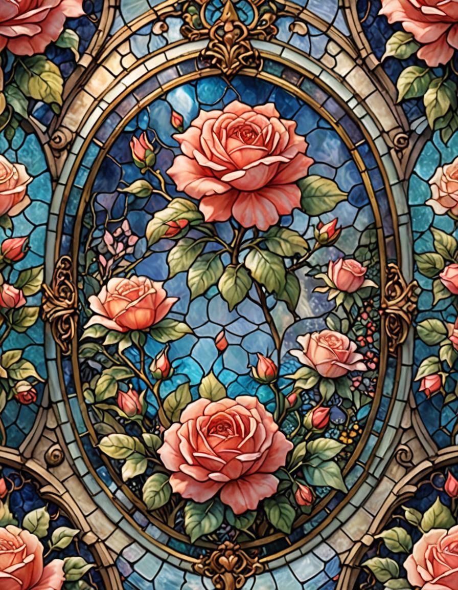 Ethereal Stained Glass Rose in Fantasy Style