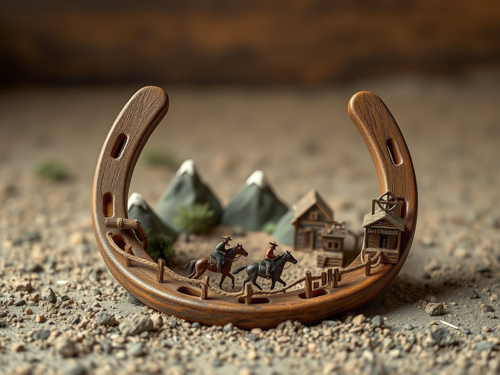 Horseshoe Diorama with Cowboys in Photorealistic 3D