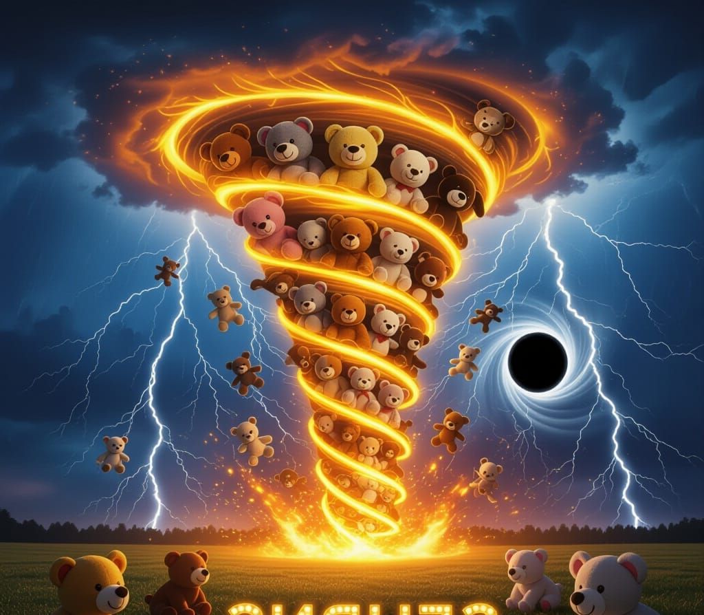 Fiery Tornado of Zoo Animals Under Lightning Storm