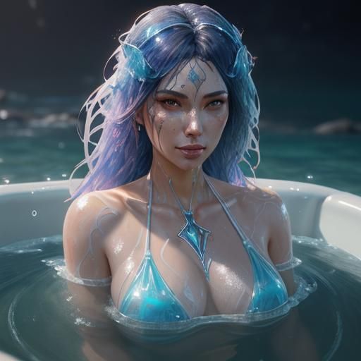 Detailed Portrait of Woman in Foam Bath