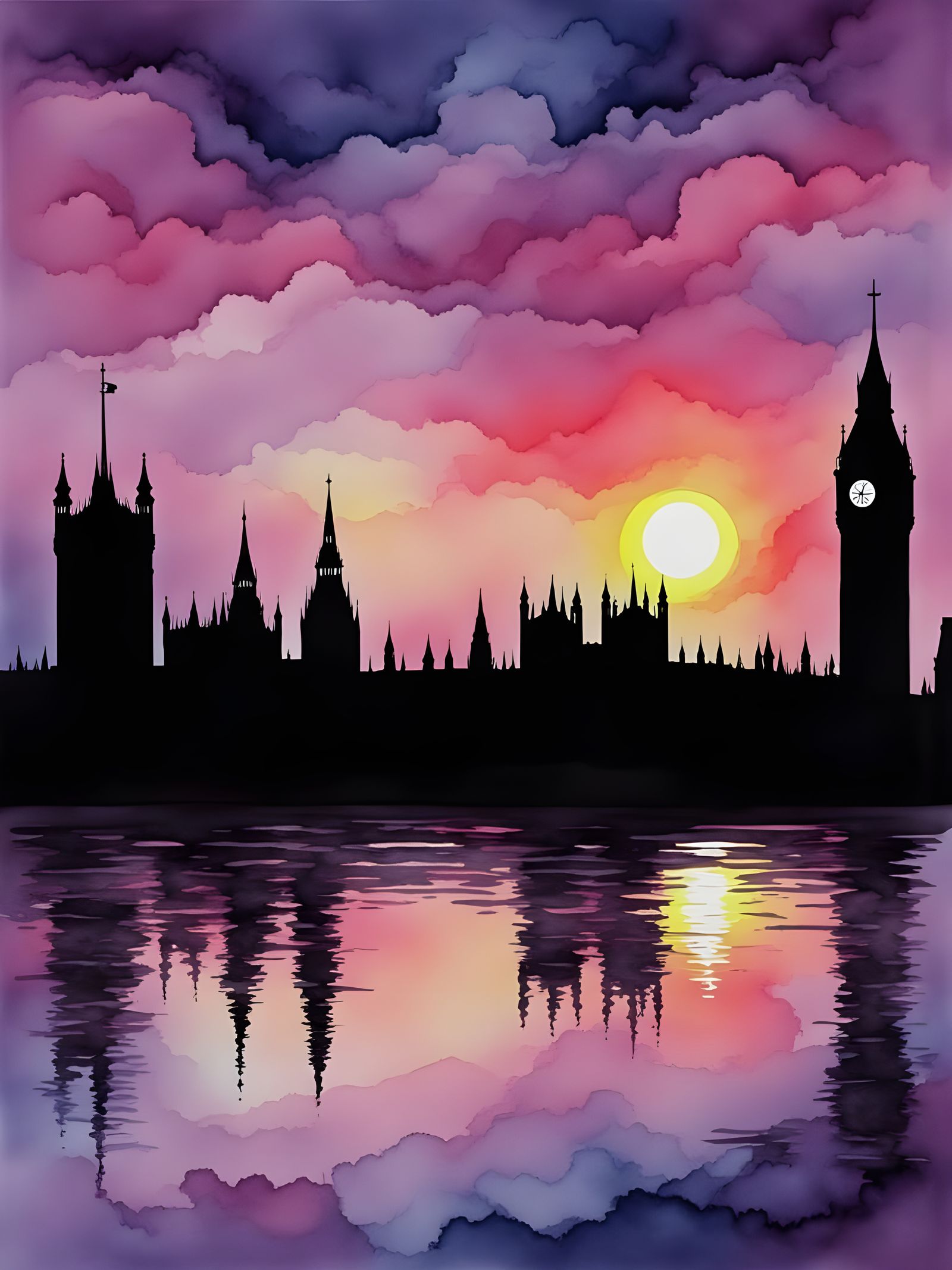 Impressionist Water Scene in Blues and Neons