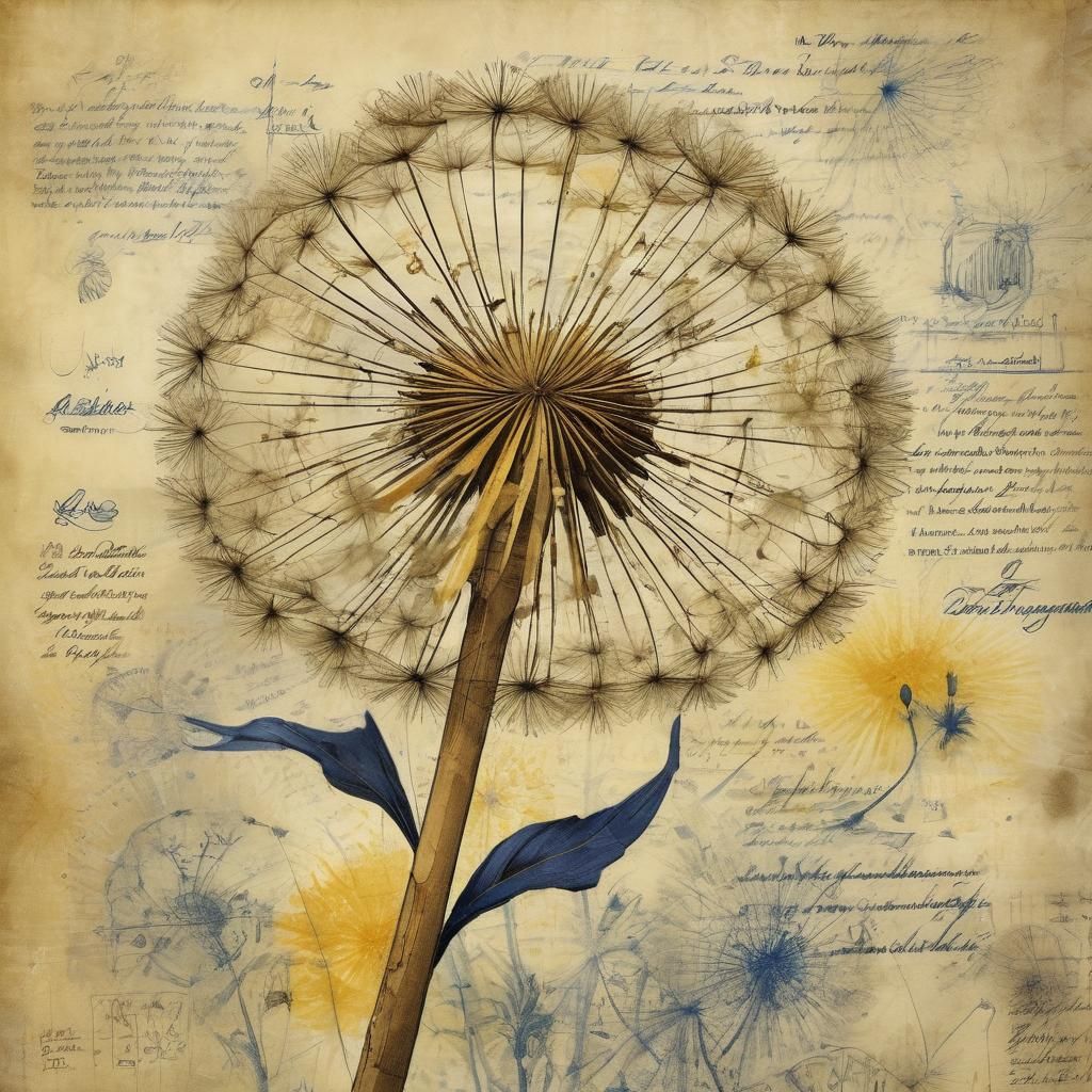 Dandelion Flower on Parchment in Leonardo da Vinci Style