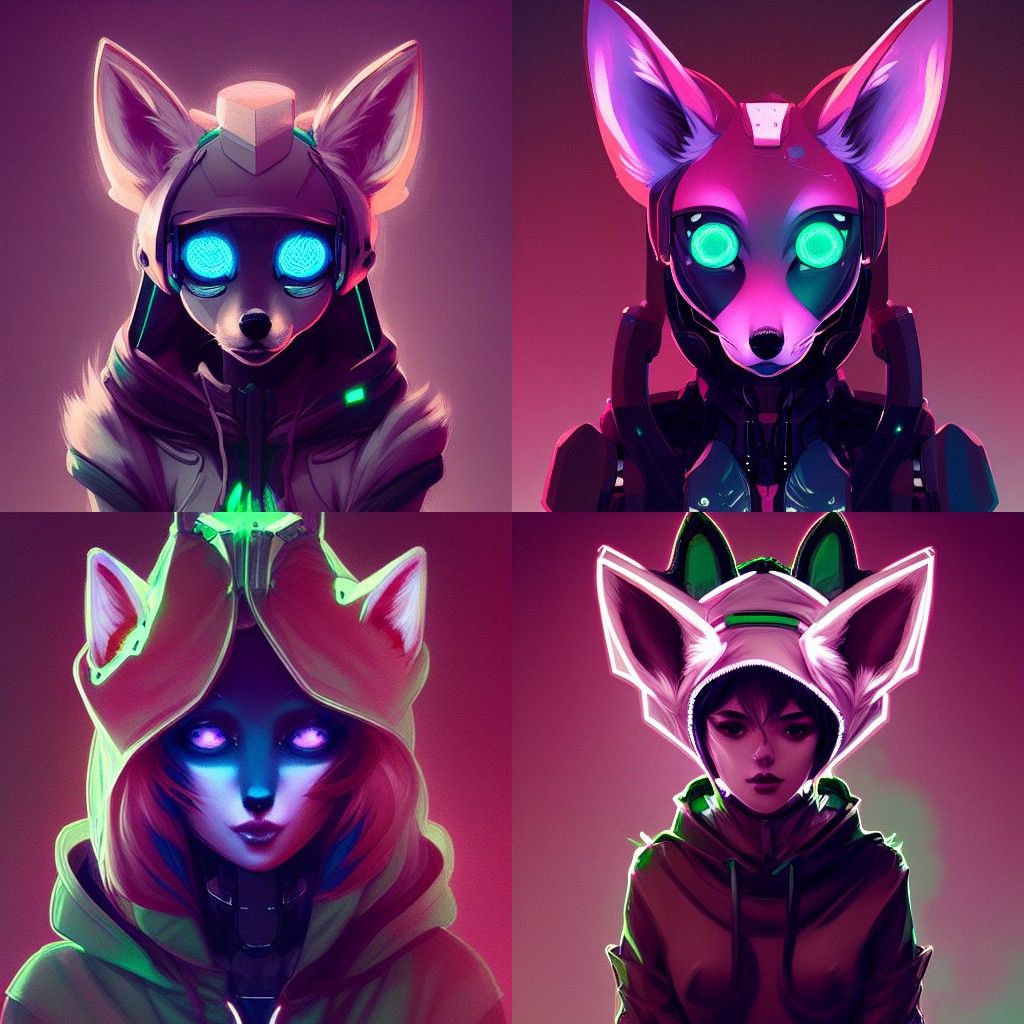 Robotic Fox Girl Portrait in Digital Art Style