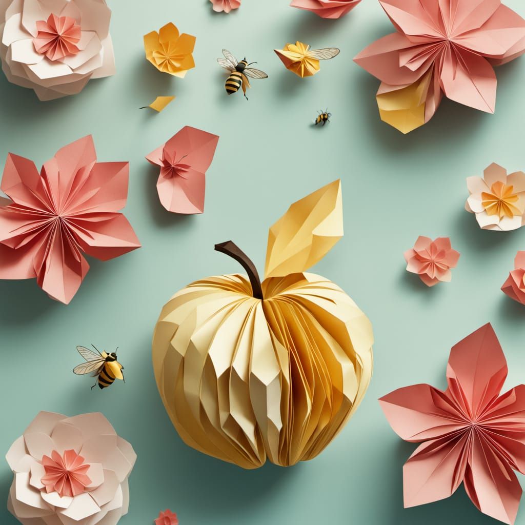 Whimsical Origami Apple Blooms in Papercraft Wonderland