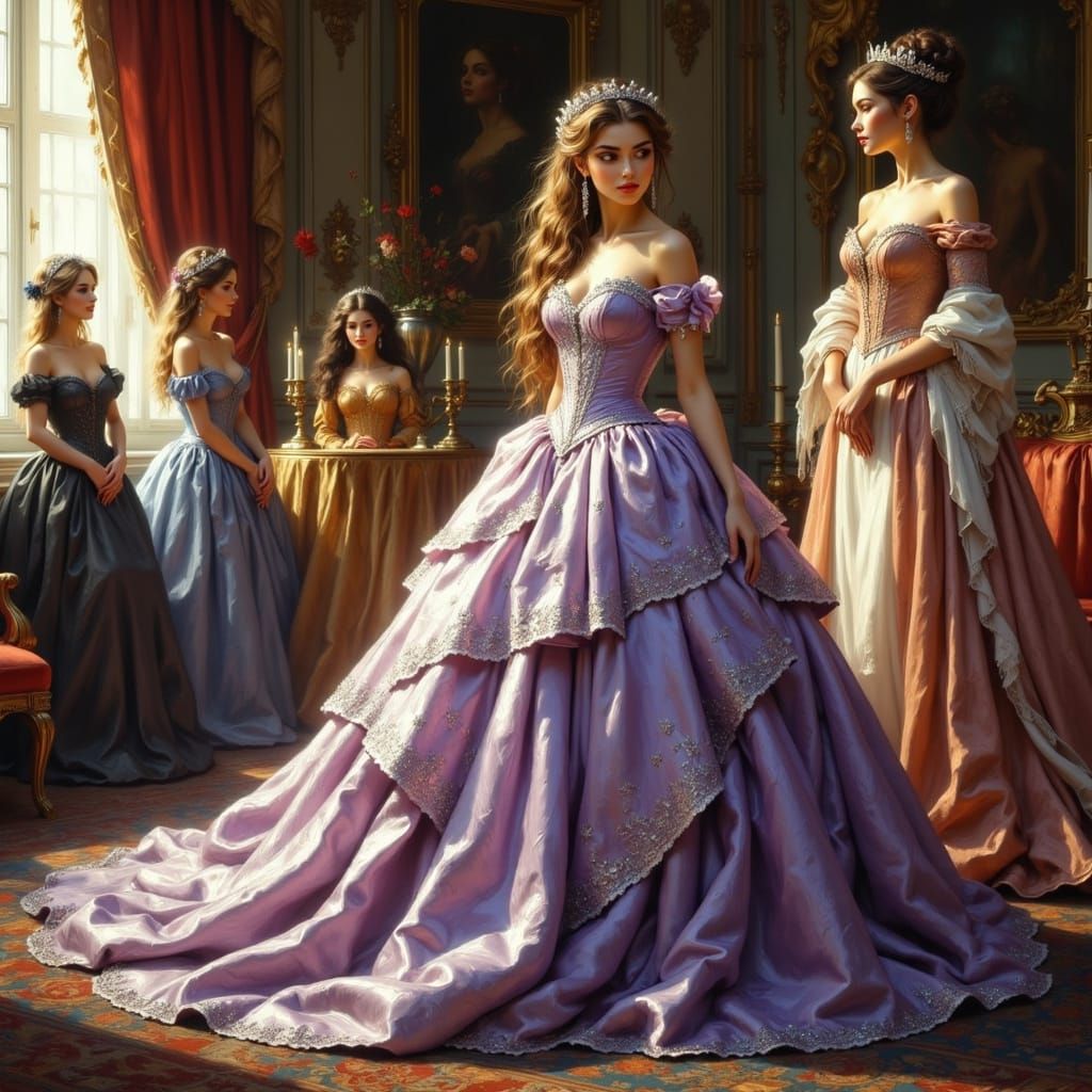 Princess Displays Amethyst Gown in Pre-Raphaelite Style