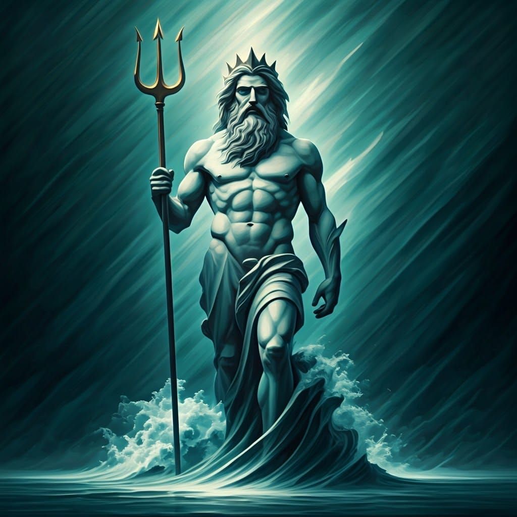 Ethereal Poseidon Abstract Sculpture with Oceanic Backdrop