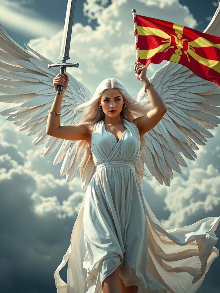 Macedonian Angel of Victory in Hyperrealistic Style