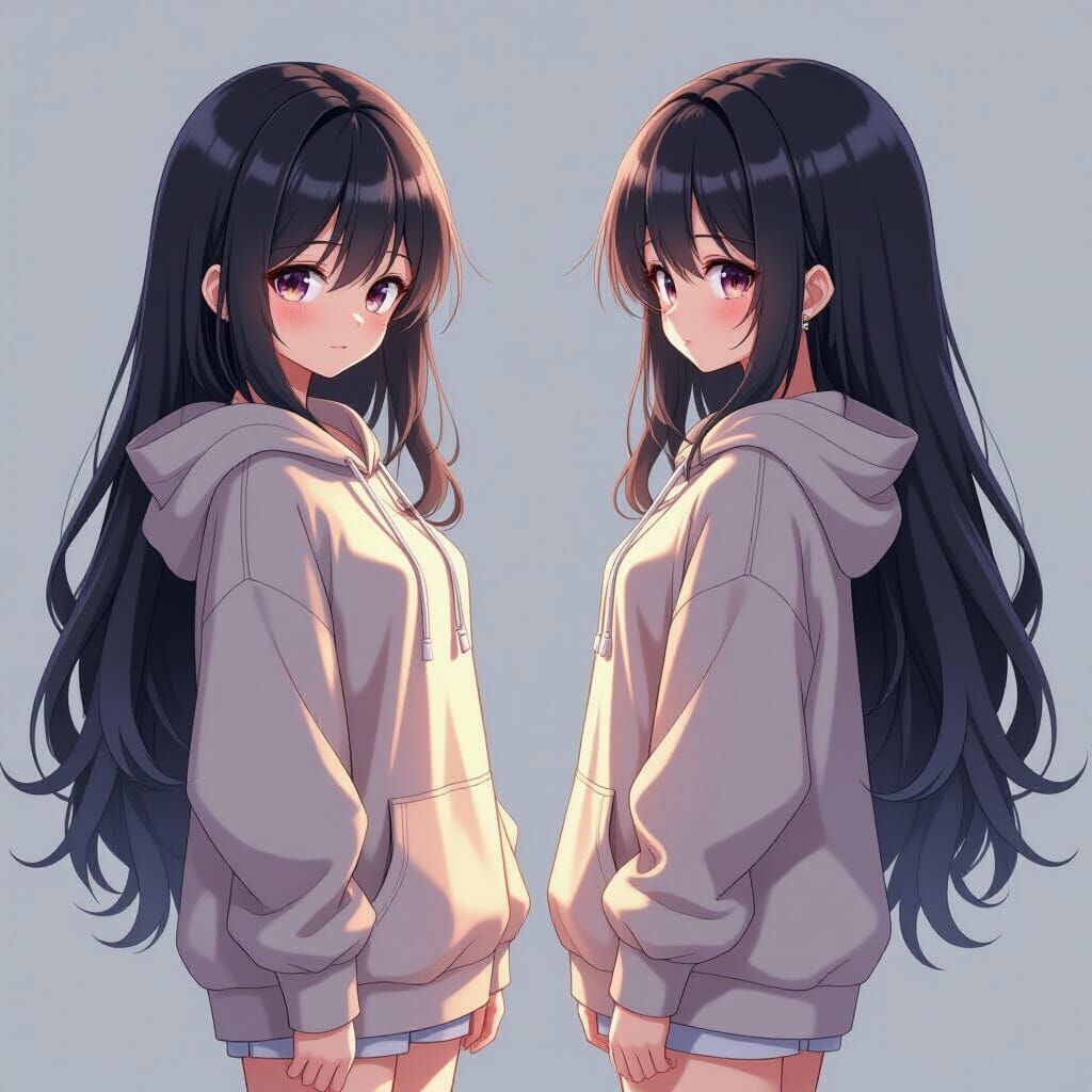 Anime Girl with Hoodie: 3D Rendered Concept Art