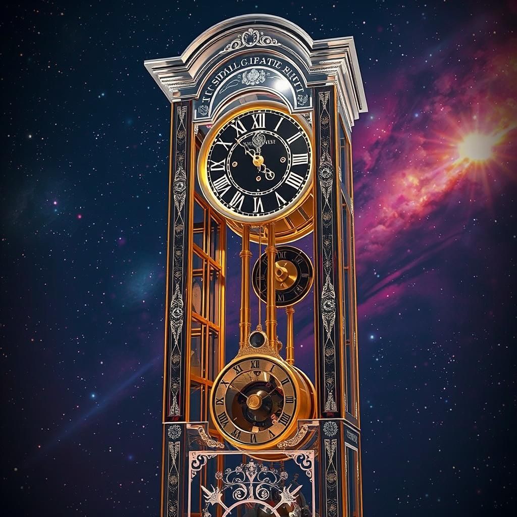 Galactic Clockwork: Hyperrealistic Transparent Grandfather C...