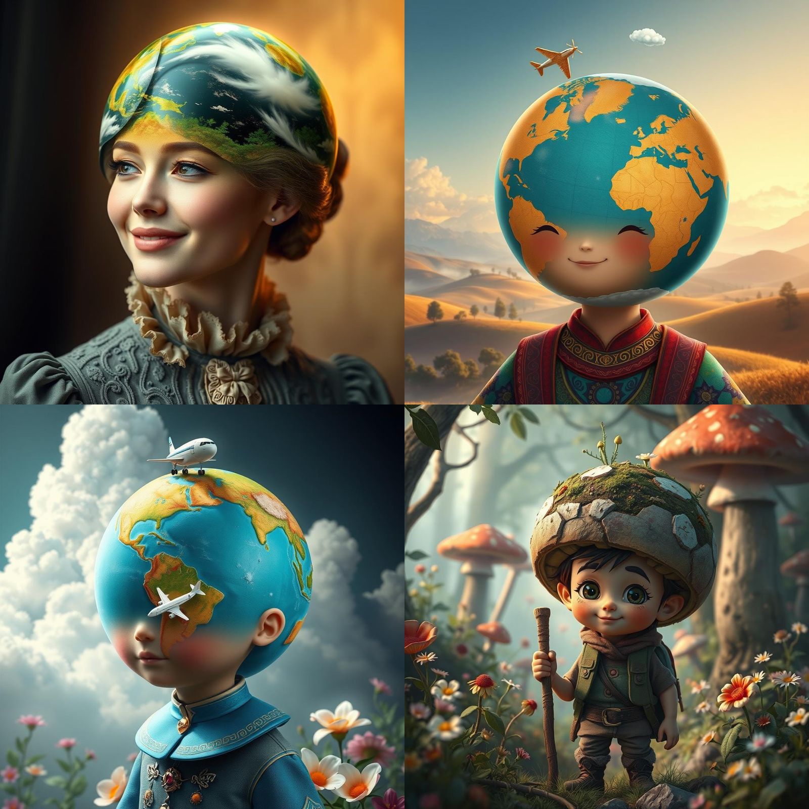 Earth Globe Head: Cute Fantasy Concept Art