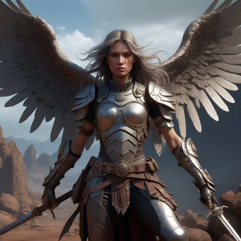 Warrior Angel in Battle-Scarred Armor