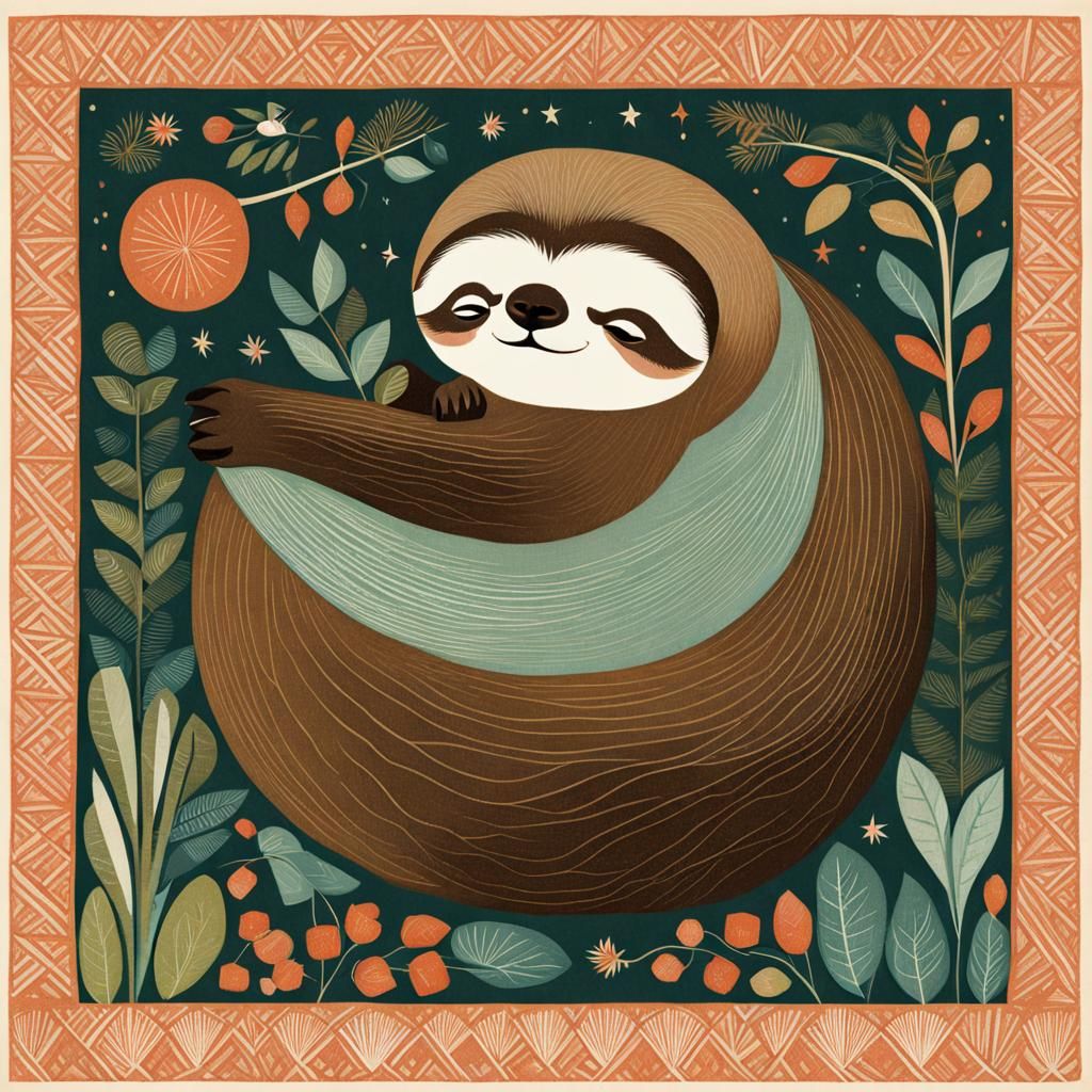 Sleepy Sloth in Classic Illustration Style