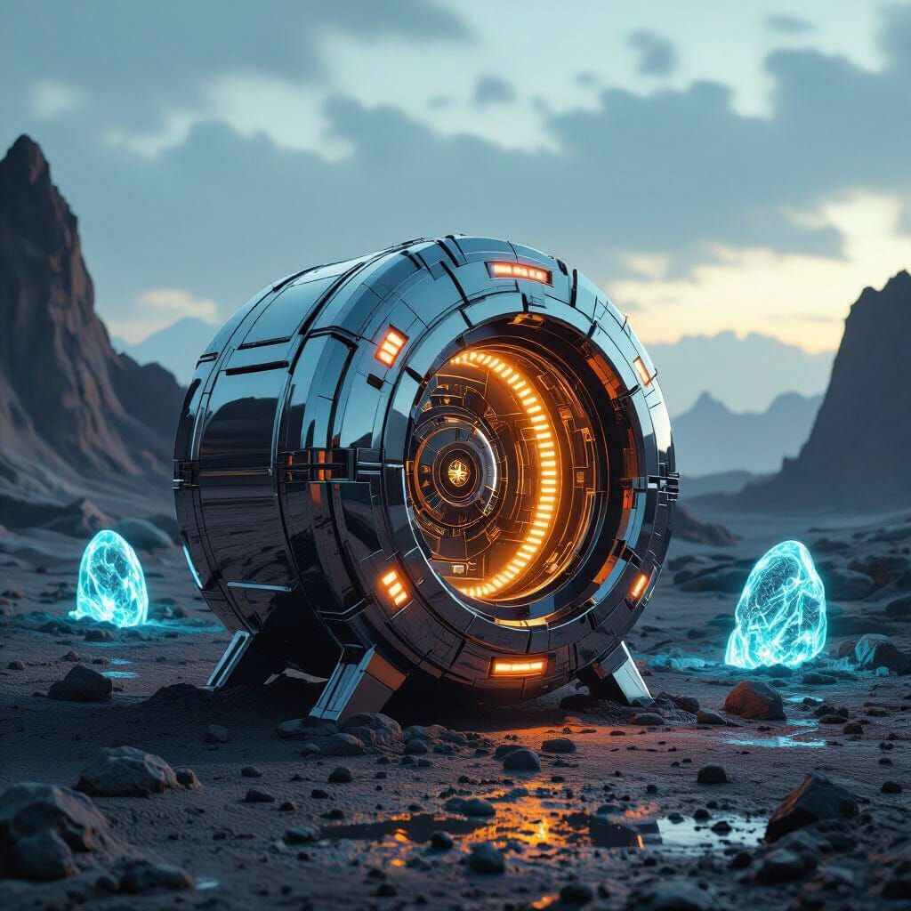 Futuristic Vault Discovery on Alien Planet