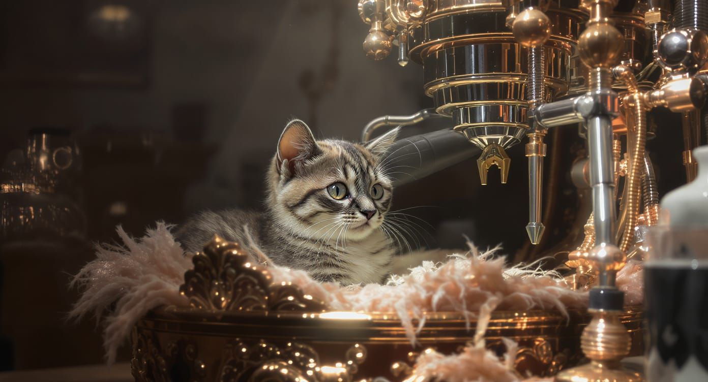 Ornate Cat Cafe in Surrealist Style