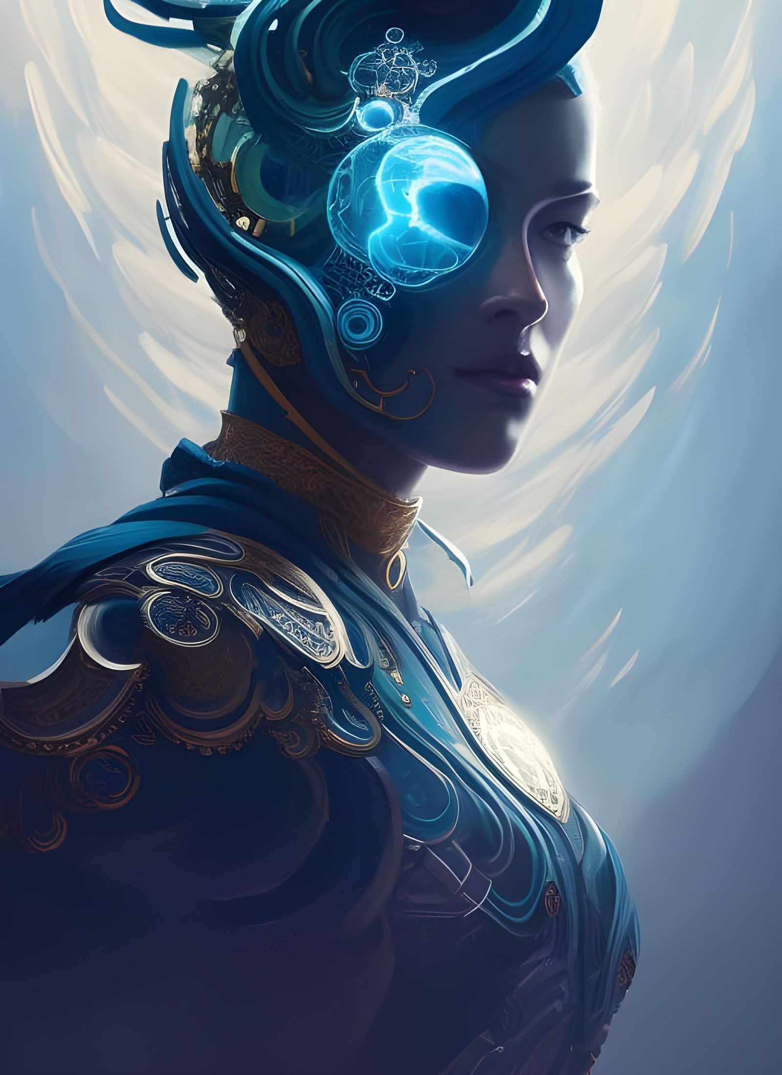 Majestic Cyborg Warrior Portrait in Fantasy Style