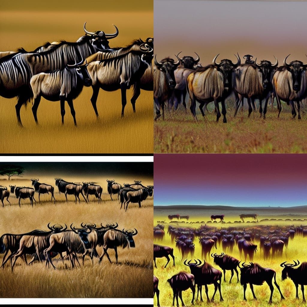 Psychedelic Wildebeest Herd in Hyperrealism Style
