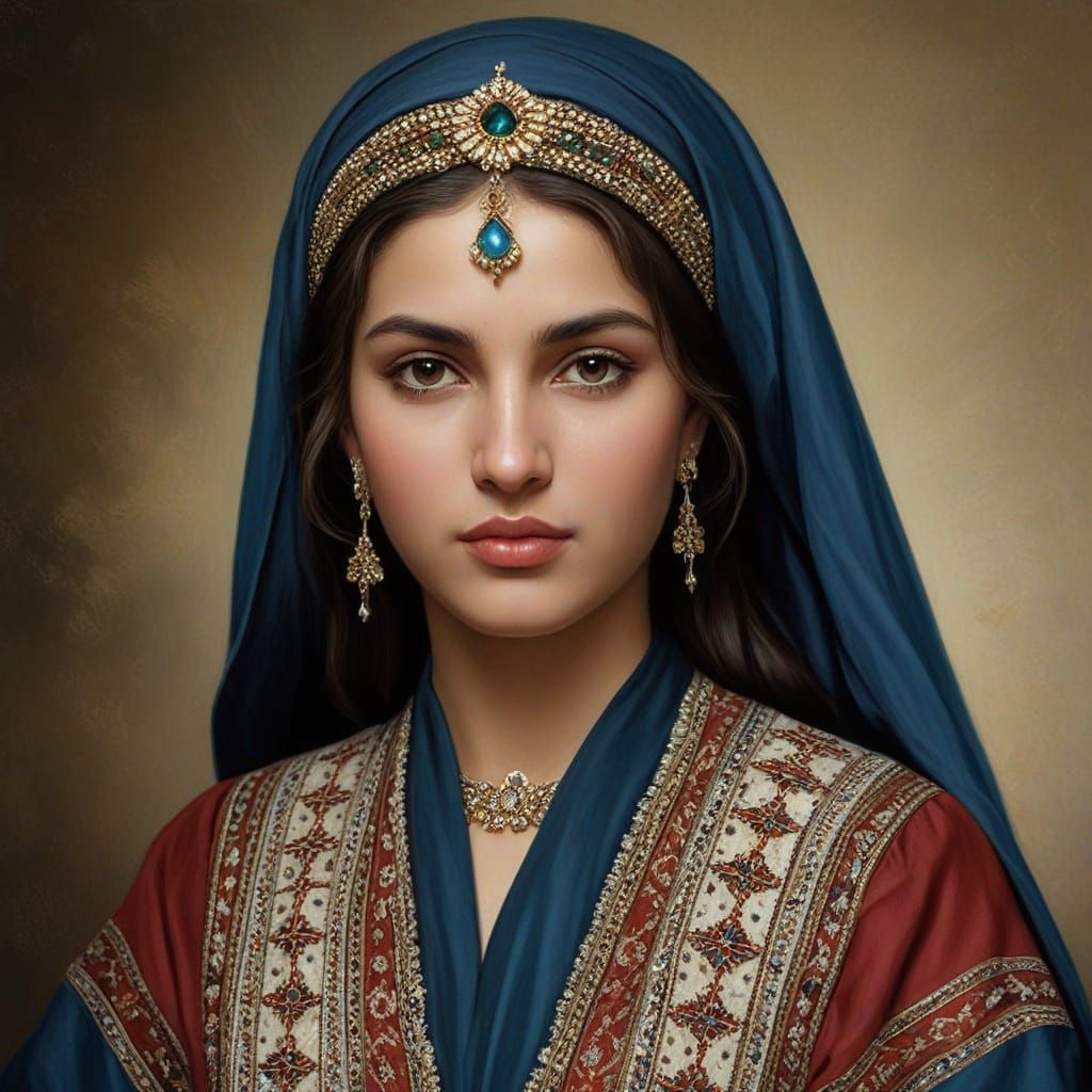 Iraqi Turkmen Woman Portrait in Oil Painting Style