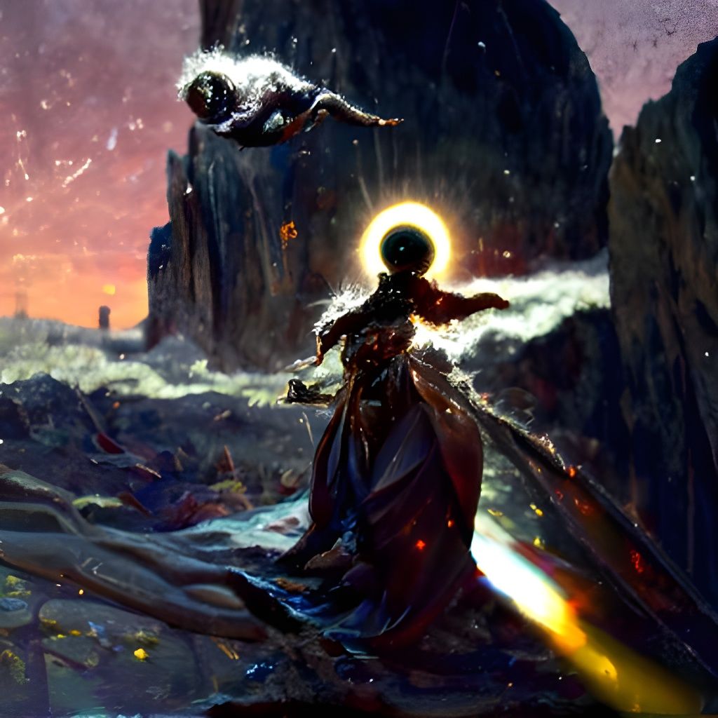 Holographic Cosmic Descent: A Mixed Media Illustration