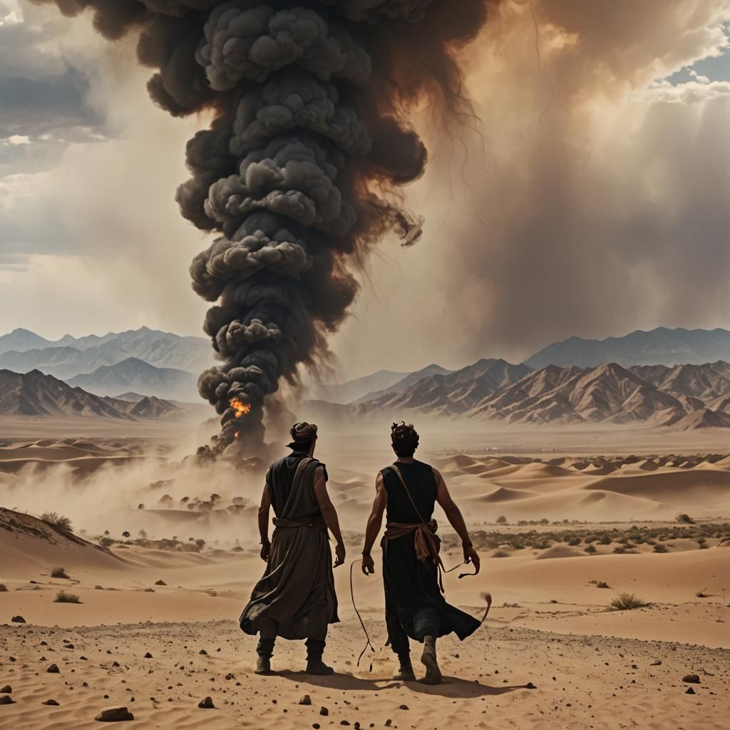 Fiery Desert Genie in a Sandy Tornado